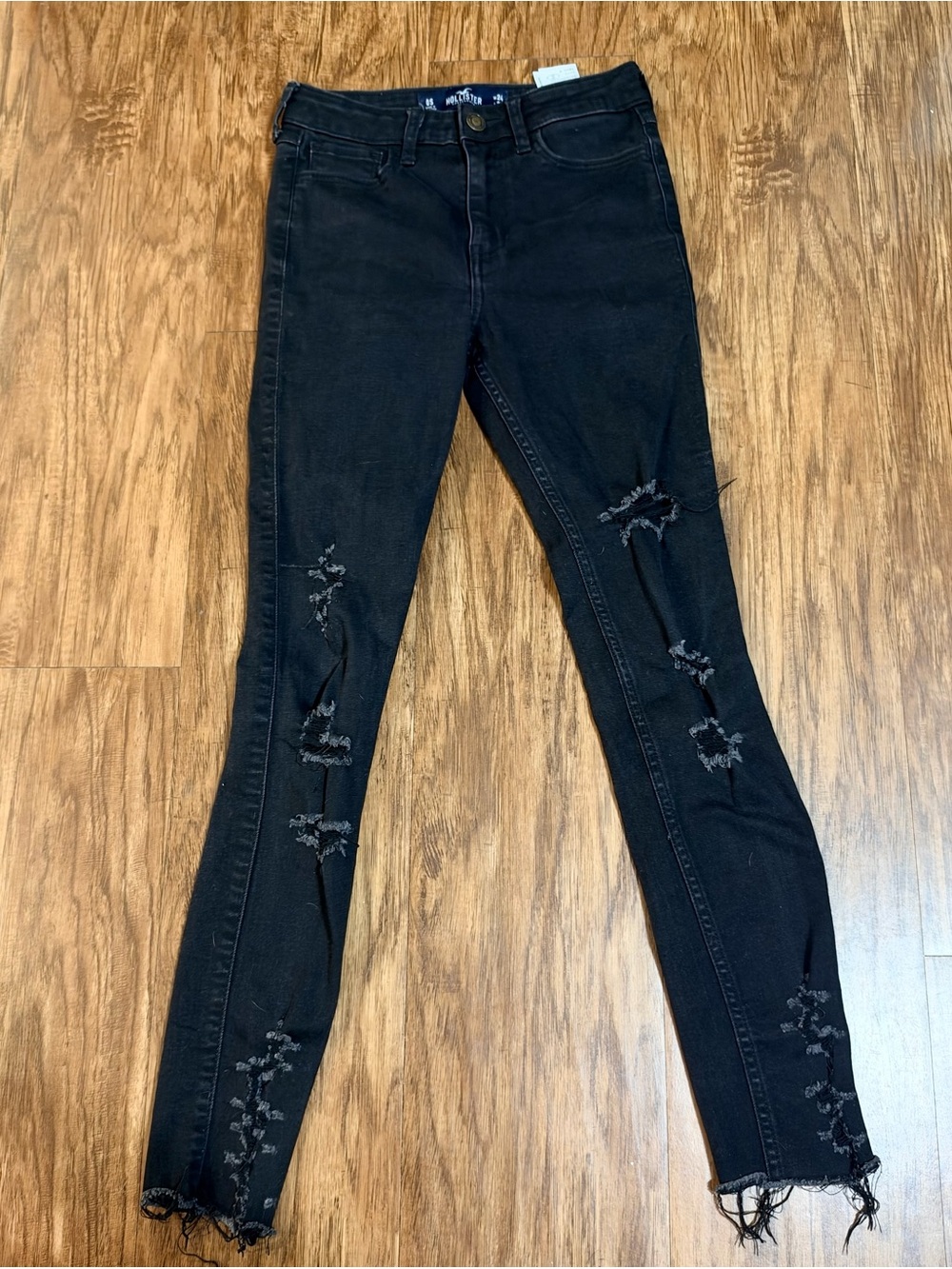 Hollister High Rise Super Skinny Black Distressed Jeans 0S W24 L28